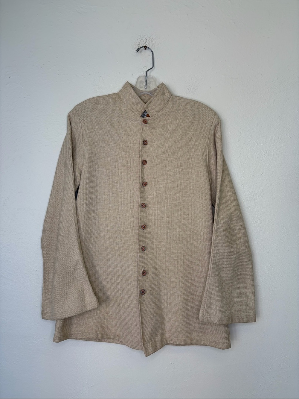 Tempo California Neutral Beige Mandarin Collar Shirt Jacket